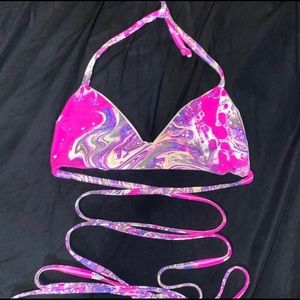 🦄iHeartRaves Pink Acid Wrap Bralette Top🦄💗💜